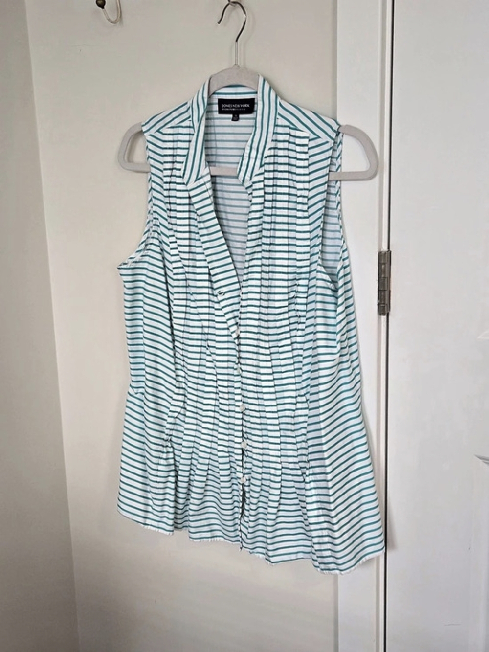 Jones New York Signature Woman Striped Tunic in White & Green Size XL Like New
